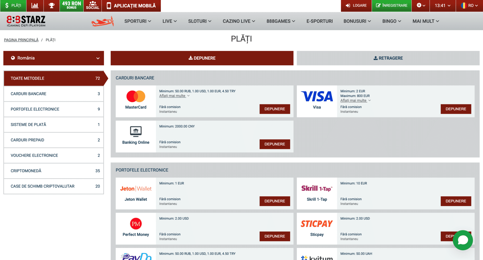 Metode de plată 888Starz