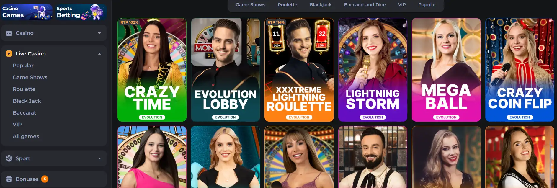 cosmic slot live casino